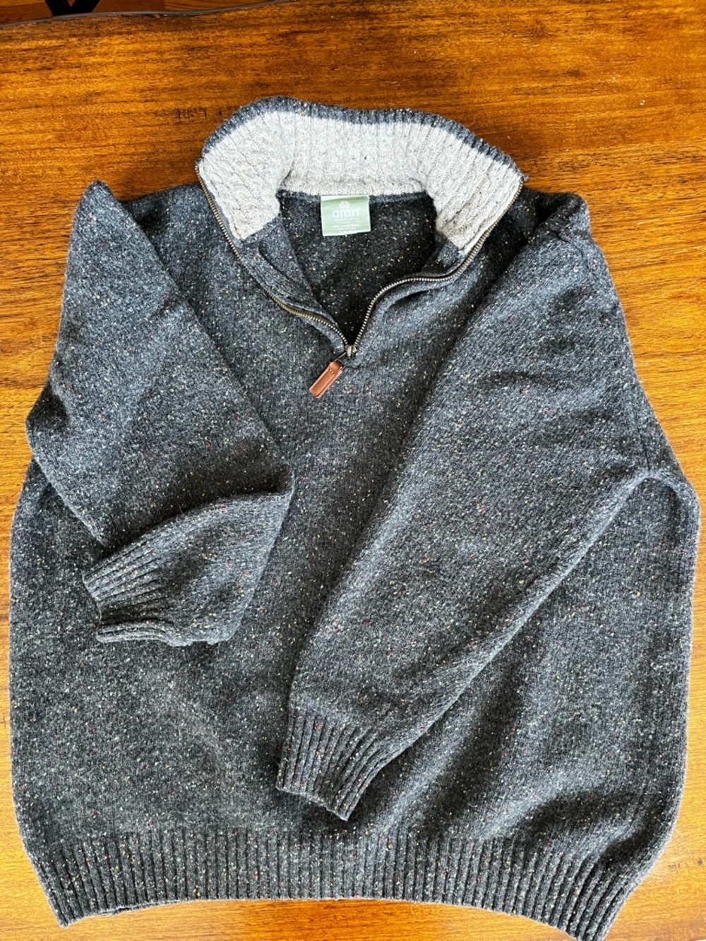 Aran Woollen Mills Gray/ Blue -Zip Wool Sweater Lambs Wool